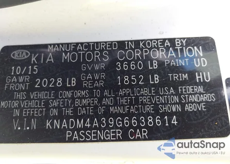 2016 Kia Rio Lx z USA, uszkodzony, nr VIN KNADM4A39G6638614